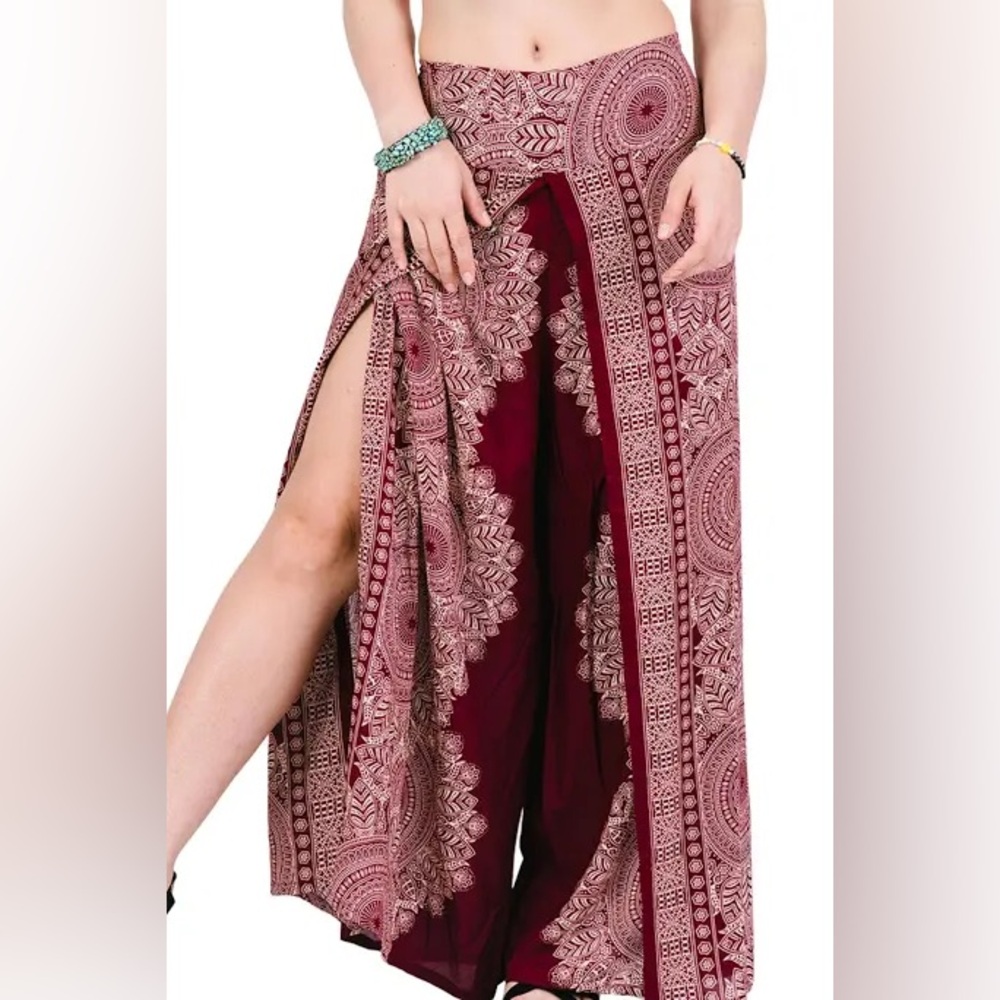 Bohemian Red and White Patterned Palazzo Pants Size S